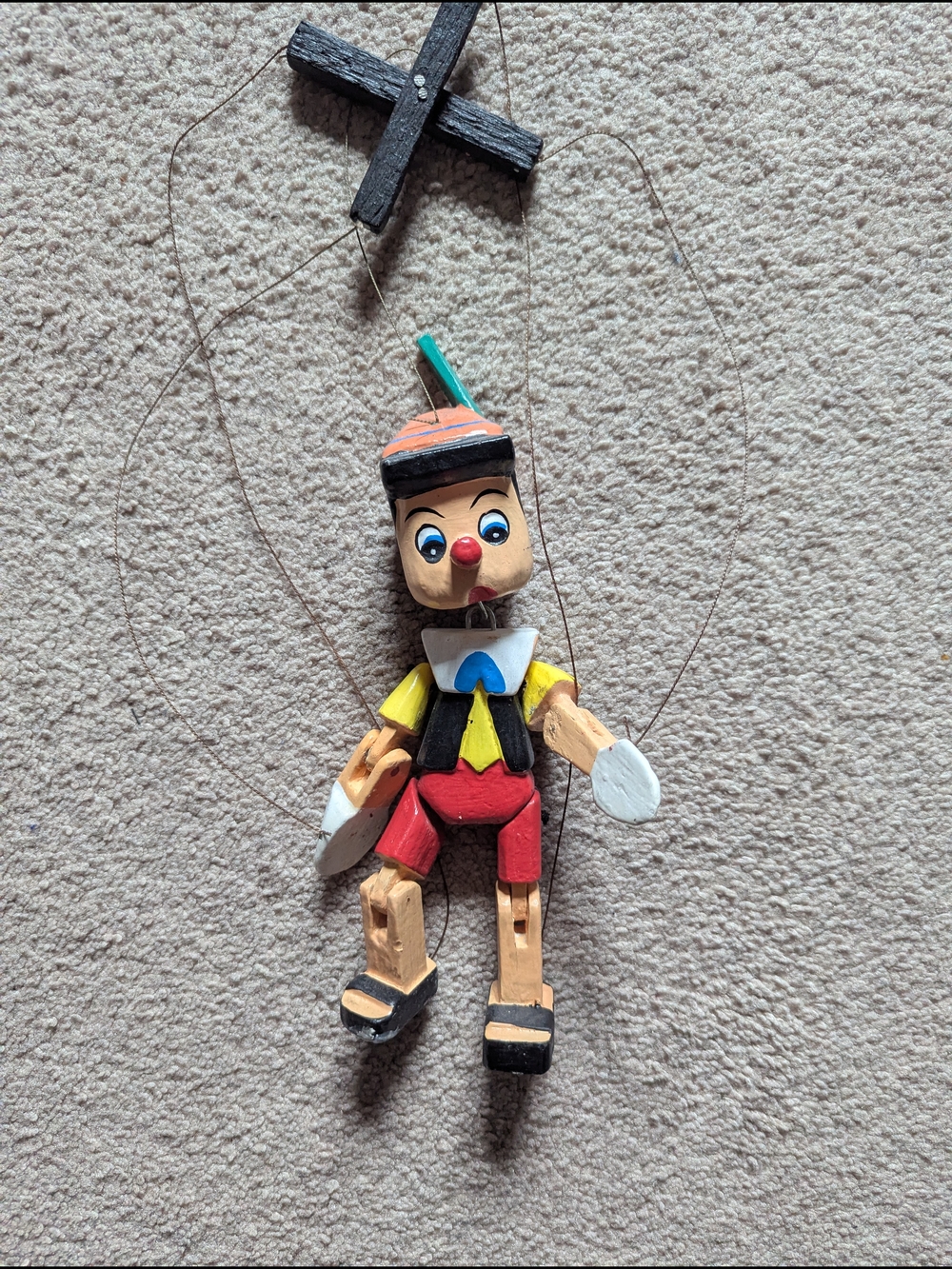 Vintage Handpainted Wooden Pinocchio Marionette